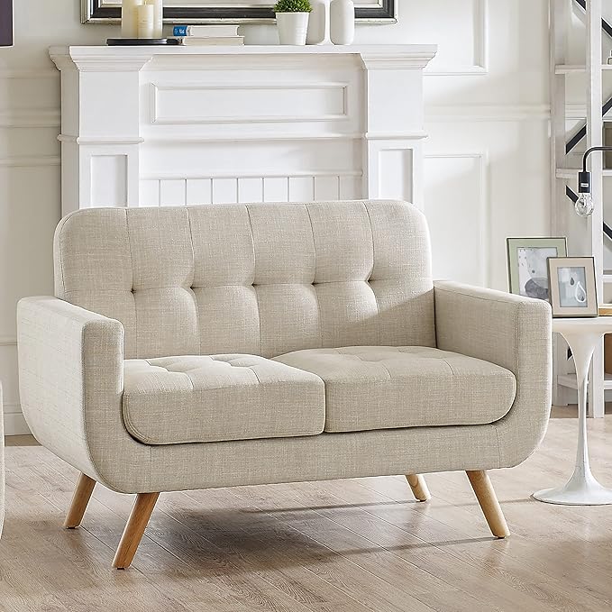 Rosevera Elena Contemporary Accent Armchair with Linen Upholstery Living Room Furniture Beige