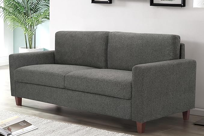 Miles Mid Century Modern Couch for Small Spaces Living Rooms Apartments and Condos 3 Seater Sofa with Reversible Back Pillows 77 Wide Grey