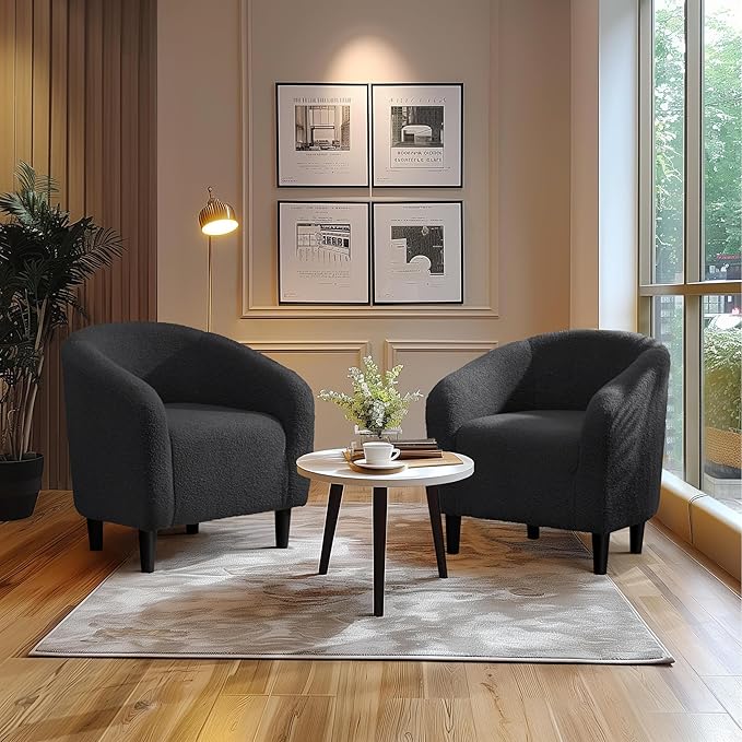 Yaheetech Accent Barrel Chair Boucle Fabric Club Chair Furry Sherpa Elegant Armchair with Cozy Soft Padded Suitable for Living Room Bedroom Reception Room Office Dark Gray