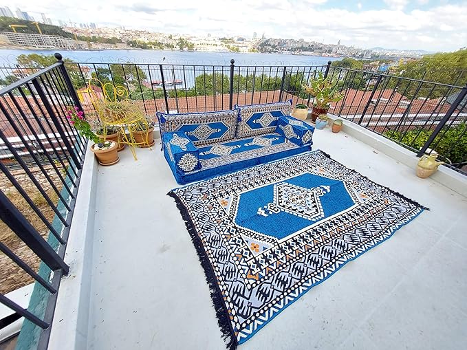 arabicsofa U Shaped Arabic Sofa Set – Royal Blue Modular Floor Seating for Guest Room