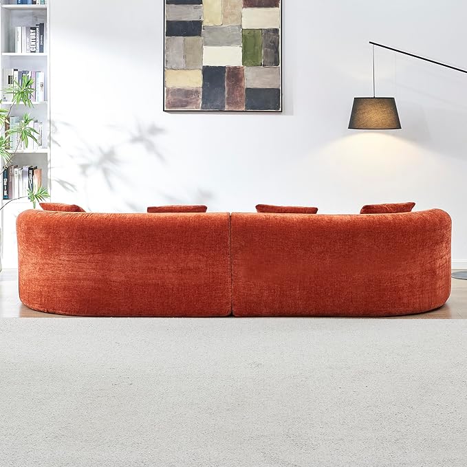 KEIKI 111 Curved Chenille Sofa Couch Modern Compressed High-Density Foam Cloud Sofa No Assembly Boneless Sectional with Rolled Arms &amp Pillow Back Oversized Living Room Statement Piece