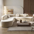 122'' Sectional SofaExtra Large Sofa with Soft Fabric Upholstery Elegant Curved Design with Three Round Cushions High-Resilience Foam for Ultimate ComfortSand