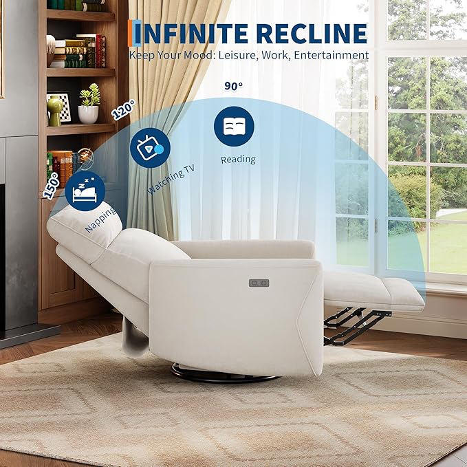 IDEALHOUSE Swivel Rocking Nursery Recliner Chair Rocker Recliner Glider Deep Seat PU Leather Sofa Chair with high Backrest for Nursery Living Room Bedroom &amp Home Movie Theater (Cream)