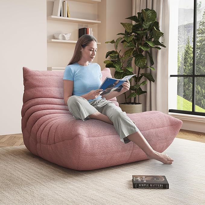 Bean Bag Chairs for Adults Floor Gaming Bean Bag Chair Memory Foam BeanBag Chair Bean Bag Sofa with Filler Faux Fur Fireside Beanbags Lazy Sofa for HomeApartment or Gaming Venue (Pink Single)