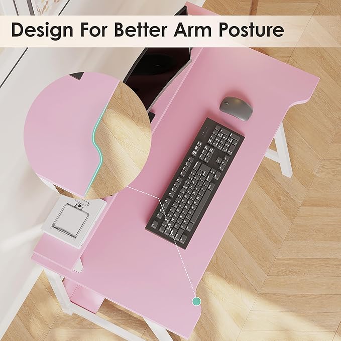ALISENED 31.5 Inch Small Office Desk with Storage Small Desk for Small Spaces Compact Home Office Desk Mini Study Desk for Bedroom Pink