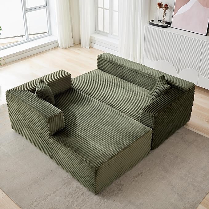 110” Cloud Sectional Couch with ChaiseOversized Modular Sofa with Deep Seat and Boneless DesignVacuum Compression Packed Corduroy Couch for Living Room BedroomNo Assembly RequiredGreen
