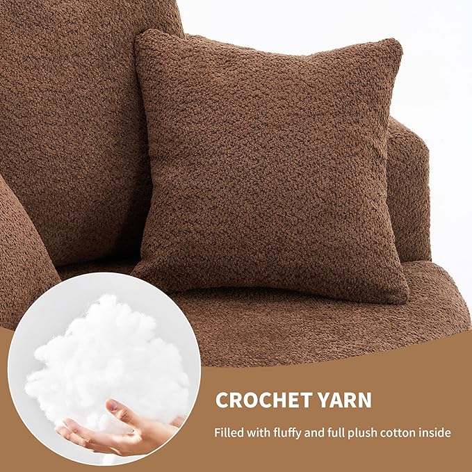 40” Brown Round Swivel Chair with 3 Pillows &amp Thick Cushion Oversized 360° Swivel Accent Chair Modern Boucle Armchair for Nursery Living Room Bedroom Club