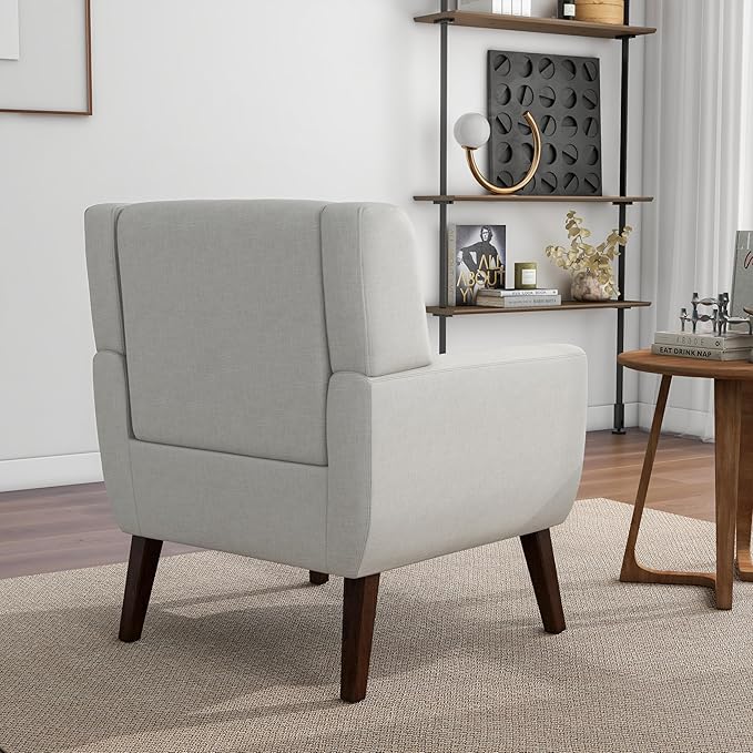 Accent Chair Mid-Century Modern Fabric Chairs with Arms for Living Room Comfy Upholstered Club Single Sofa Armchair for Bedroom Waiting Room with Solid Wood Frame