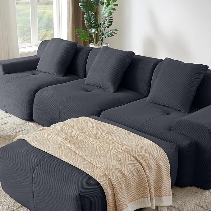 110 Cloud Sectional Couches for Living Room Modern Modular L-Shape Sofa Couch with Chaise 3 Seater Modular Sectional SofaNo Assembly Required (114Dark Gray)