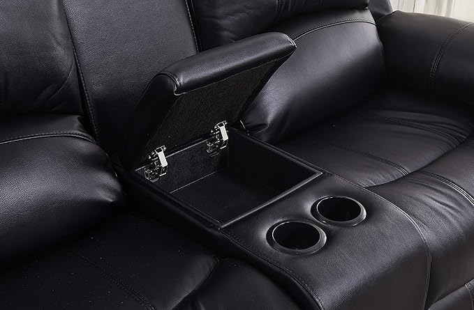 Betsy Furniture 2PC Faux Leather Reclining Couch Set Living Room Furniture Set Loveseat Glider 8018 Multiple Colors (Black Loveseat+Chair)