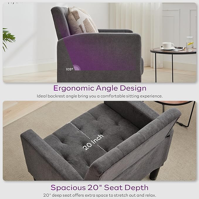 TYBOATLE Accent Chairs Set of 2 Mid Century Modern Upholstered Tufted Living Room Chair for Bedroom Armchair for Waiting Room Reading Chair for Office Grey