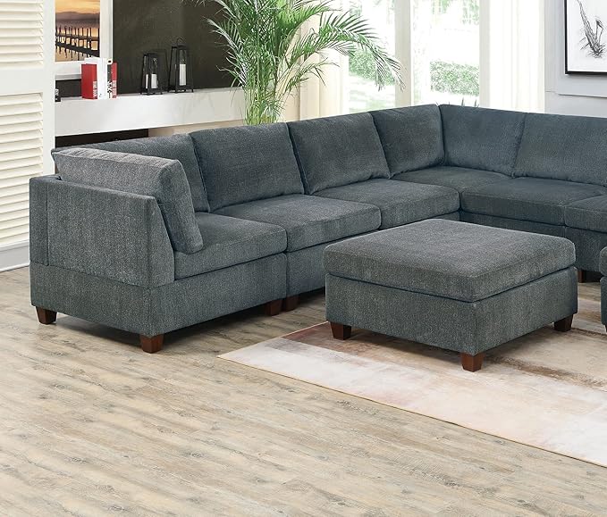 1pc Grey Chenille Fabric Modular Armless Chair - Modern Living Room Furniture