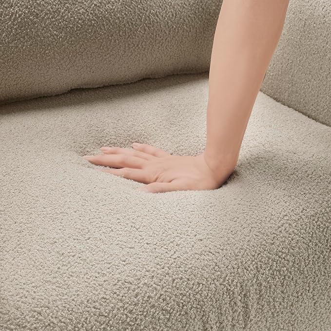 Lexicon Modern Accent Single Sofa Chair with Square Armrest Boucle Fabric Upholstered Comfy Reading Chair with Lumbar Pillow for Bedroom/Living Room/Office Taupe