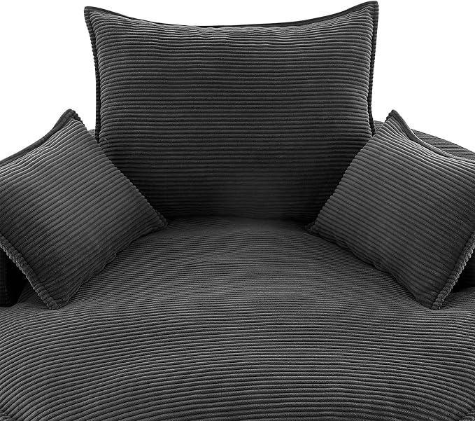 360° Swivel Sofa Chair with Dual-Layer Cushion Design 57.5 Swivel Round Accent Barrel Chair with 3 Removable Pillows for Living Room Office and Hotel (Black//261)