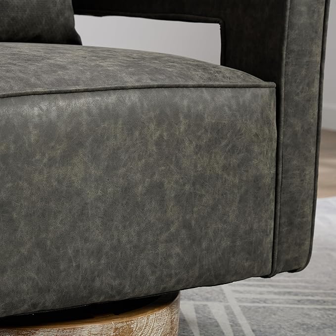 29.1 W Swivel Accent Chair with Open Back Modern Comfy Sofa Chair with Rubberwood Base 360 Degree Comfy Lounge Reading Armchair for Living Room Bedroom Nursery Office or Club (Gray+PU)