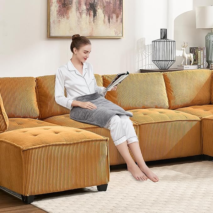 121 Inch Cloud Oversized Modular Sectional Sofa U Shaped Modular Couch with Reversible Chaise Comfy 6 Seat Convertible Sectional Sofa with Ottoman for Living Room Mustard Yellow