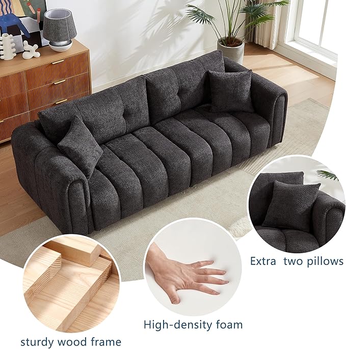 91.5 Modern Bubble Sofa Couch w/Medium Firm Seat Cushion and Deep Seats &amp Chenille Fabric 3 Seater Couch Sofa for Living Room Apartment Lounge Office （Dark Gray