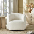 Swivel Accent Chair No Assembly Required Upholstered Boucle Fabric Barrel Chair for Living Room Beige