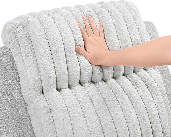 Lexicon Modern Recliner Chair for Living Room Manual Wall Hugger Textured Microfiber Reclining Chair Plush Corduroy Channel Seat Back Manual Recliner Light Gray