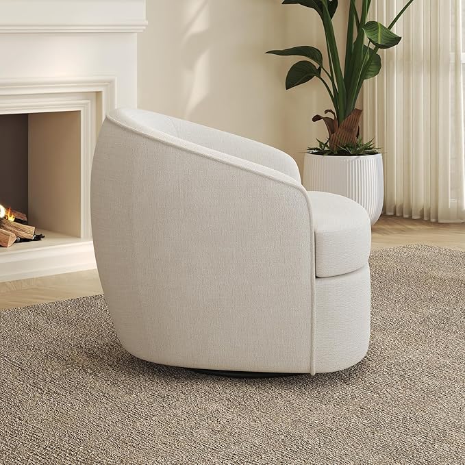Leyu&ampHafort Modern Beige Swivel Accent Chair with Removable Foam Seat Cushion Linen Upholstered Comfty Sofa for Living Room and Bedroom Reading FSC Certified Solid Wood Base. (Cream Beige)