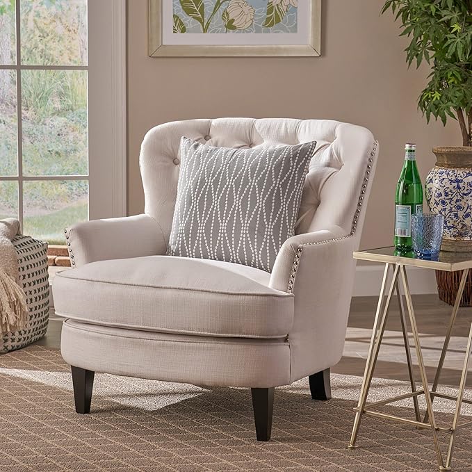 Christopher Knight Home Tafton Fabric Club Chair Ivory 35.25D x 33W x 33.75H in