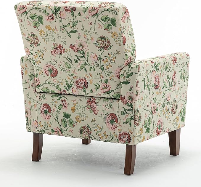 Contemporary Accent Arm Chair with Birch Wood Frame and Velvet Upholstery Armchair for Office and Living Room Decor Removable Cushions 04 Printed Fabric