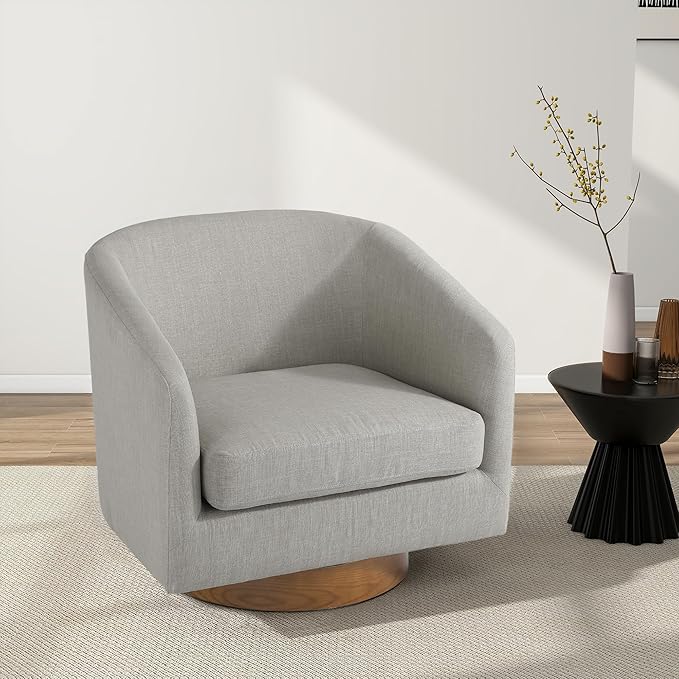 Swivel Barrel Chair Modern Round PU Leather Accent Armchair for Living Room Bedroom Oversized Comfy Club Reading Chairs for Adults (Fabric Khaki Set of 2)