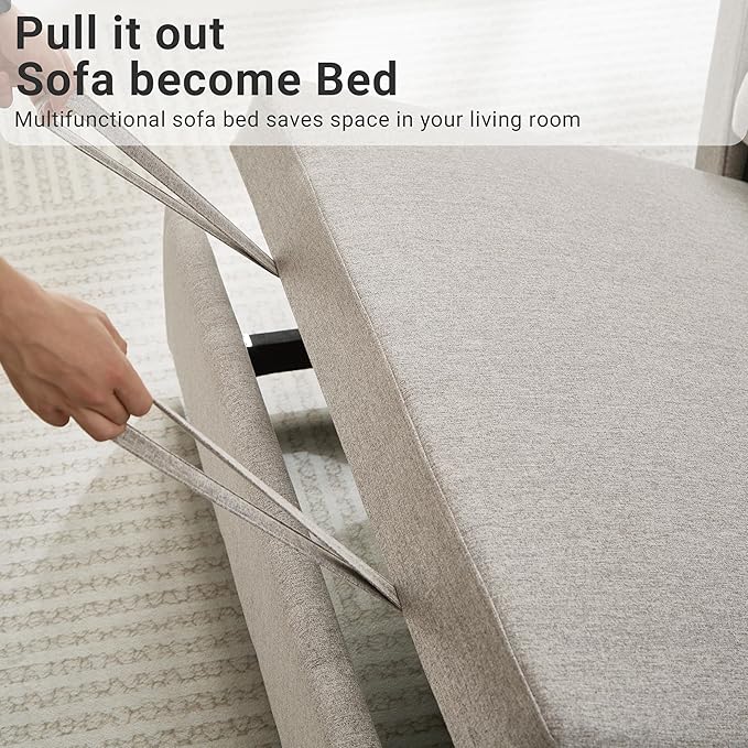 55.5 Fabric Convertible Sofa Bed Pull Out Sleeper Sofa Bed Loveseat Couch with Side Pocket 3 in 1 Convertible Sleeper Sofa Bed for Living Room Apartment Bedroom RV Light Grey