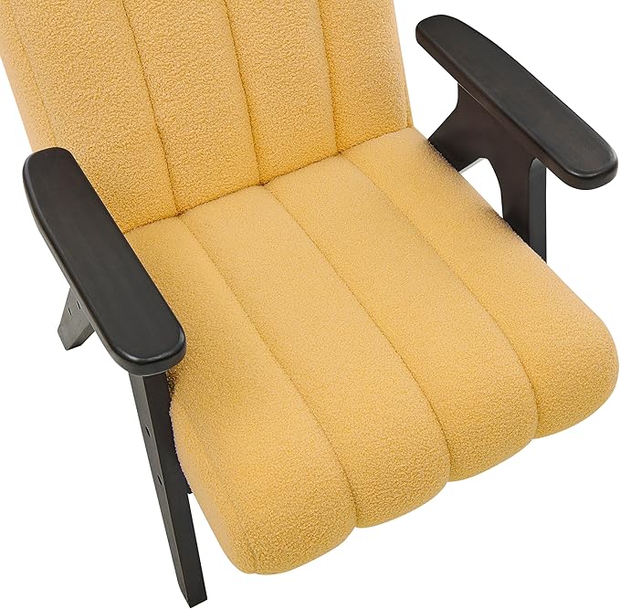 Roundhill Furniture Rella Modern Teddy Sherpa Accent Chair with Espresso Wood Frame Yellow