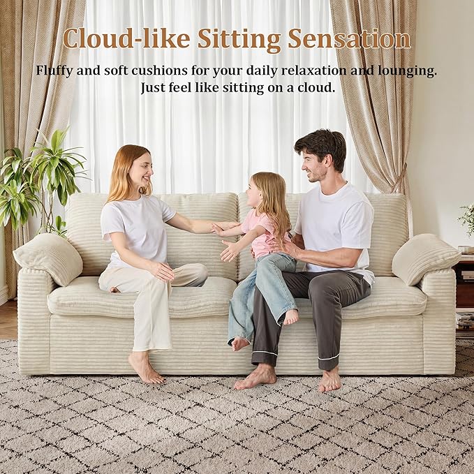 WEUP 86 Loveseat Sofa Beige Corduroy Couches for Living RoomMid Century Modern Love SeatSuper Comfy Cloud SofasDeep SeatWide ArmrestSturdy Frame for Bedroom Apartment Office