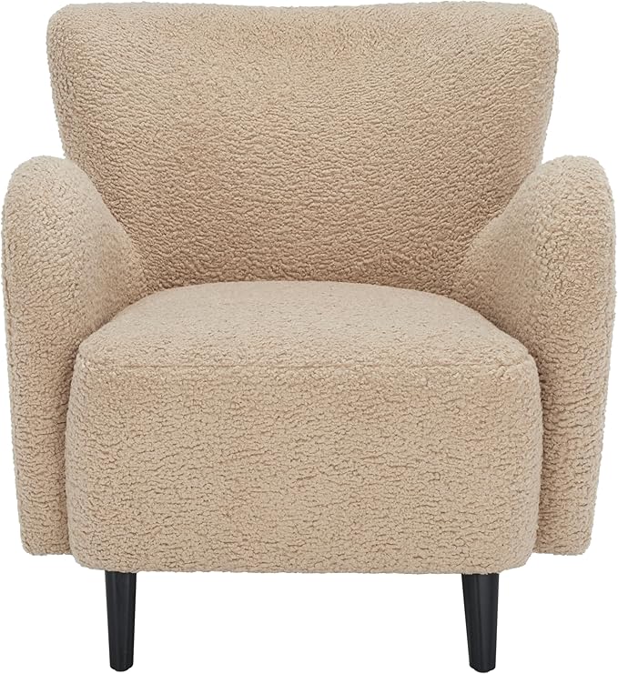SAFAVIEH Couture Collection Rayanne Modern Light Brown Faux Lamb Wool Wingback Chair (Fully Assembled)