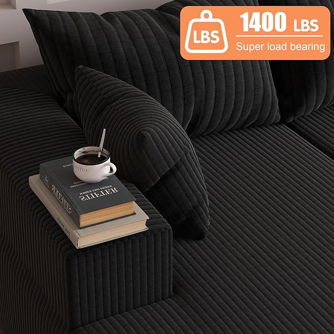 108Modern Sectional SofaModular Convertible L-Shape SofasUpholstered Couches with Deep SeatPet-Friendly Sponge Sofa for Living Room BedroomSofa bed for small space (Black Left Facing Chaise)