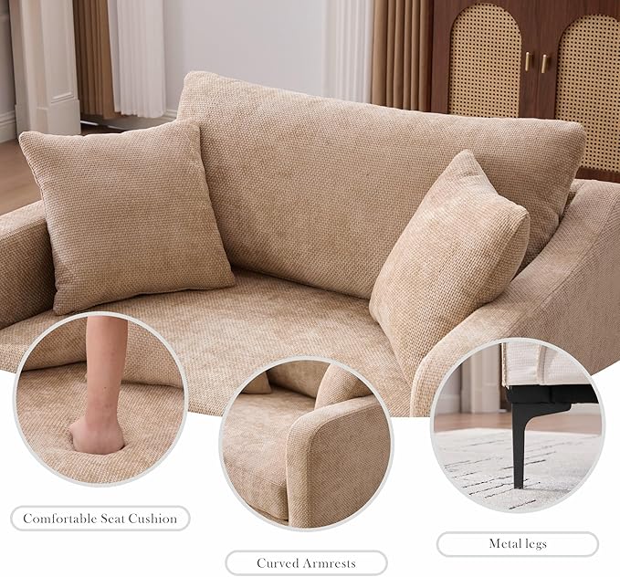 Aoiy &amp Wifon 43.9'' W Oversized Accent Chair with Ottoman Upholstered Mid-Century Reading Chair Comfy Oversized Lounge Chair for Living Room &amp Bedroom Chenille Wheat
