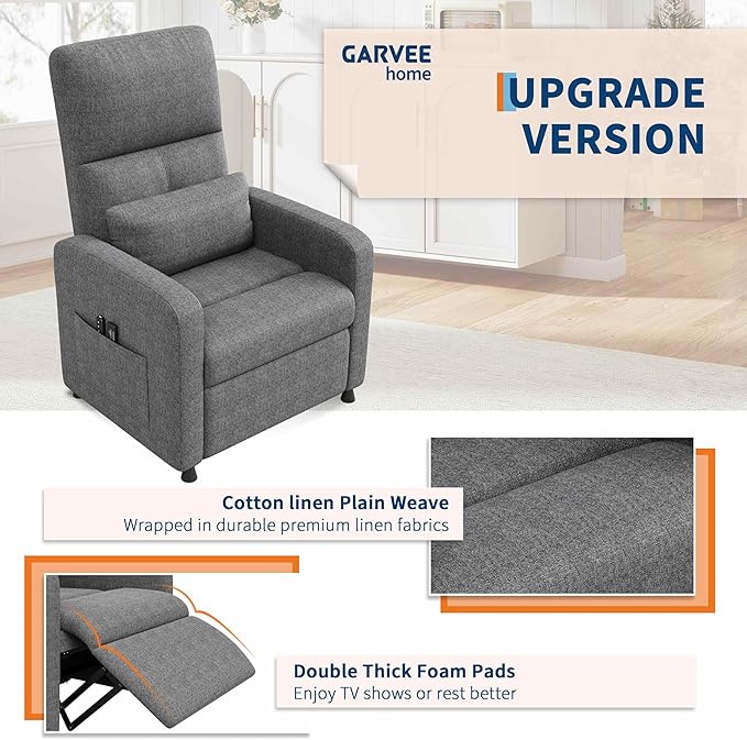 Power Recliner Chair Adjustable Electric Reclining Chair for Adults Overstuffed Tall Back Sofa with Padded Seat 2 Side Pockets &amp USB Port Home Theater Seating for Living Room - Gray