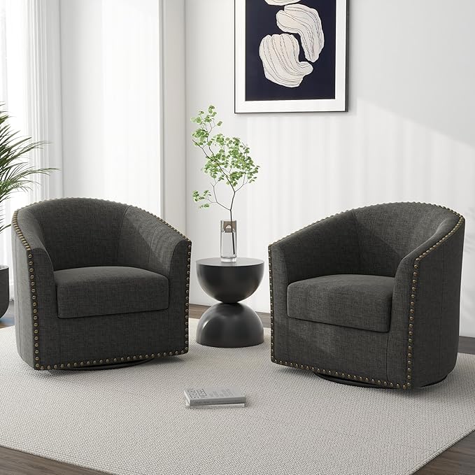 Swivel Barrel Accent Chair Modern Round Small Reading Armchair for Living Room Bedroom (Grey Set of 1)
