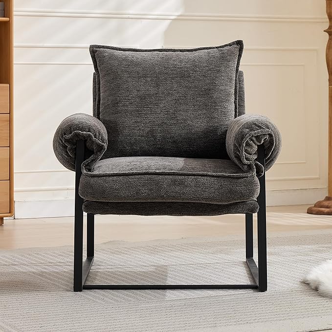 YITAI Modern Fabric Accent Chair with Adjustable Backrest for Living Room Comfy Reclining Chair for Lounge for Reading Upholstered Chair with Metal Legs1PC（Gray