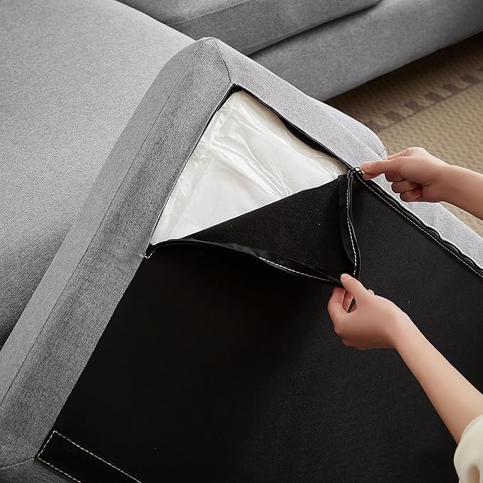 111 Sectional Couch for Living Room 4 Seater U-Shaped Sofa Couches with Double Chaise Polyester Fibre Light Grey