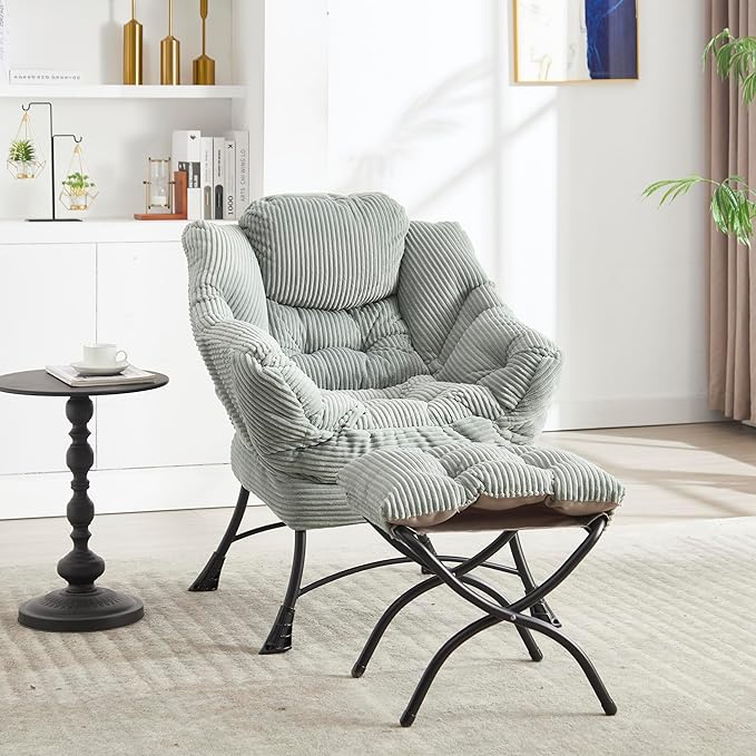 31.5 Lazy Chair1 OttomanLeisure Upholstered Sofa ChairModern Reading ChairLounge Accent Chair with Side Pocket for Small ApartmentLiving RoomBedroomOfficeLight Green