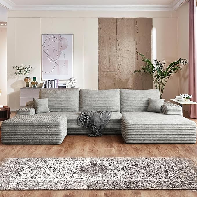 37 Plush Corduroy Ottoman Upholstered Cloud Ottoman for Modular Sectional Couch No Assembly Required Compressed Memory Foam Ideal for Living Room Bedroom and More