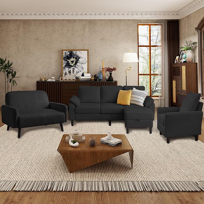 4 Pieces Corduroy Living Room Sets with Sofa Ottoman Loveseat and Chair