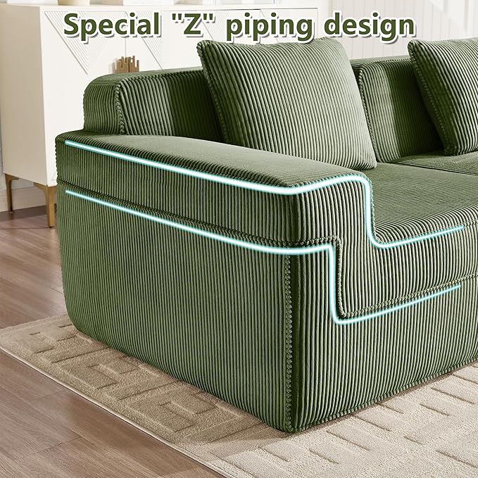 Loveseat Boneless Sofa Couches for Living Room-81 Green 2 Seater Cloud Couch-No Assembly Required Modular Corduroy Full Sponge Compression Sofas for House Apartment