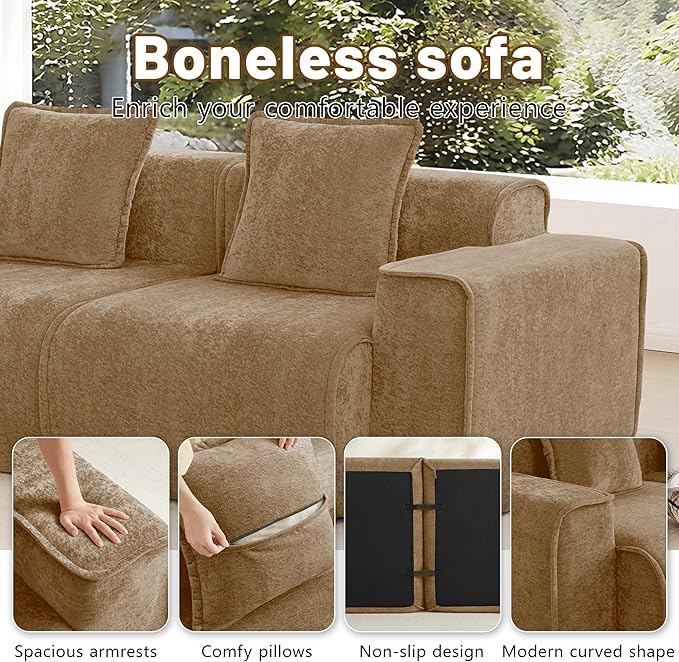 KEIKI 3Seat Modular Boneless Velvet Sofa Couch for Rustic Home Small Space Style Conscious Rustic Homeowners Warm Inviting Comfy Supportive Rest Space Elegant Premium Premium Design