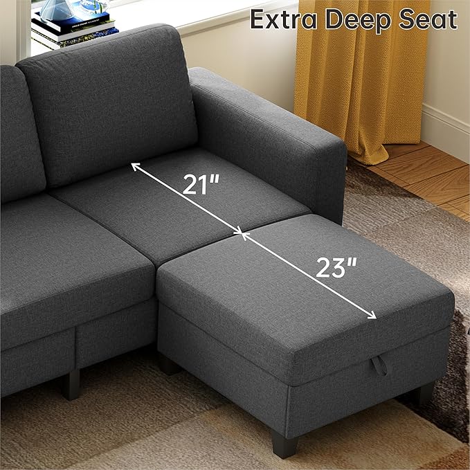 78 Sectional Sofa Couches for Living Room Dark Grey Convertible L Shaped Couch with Storage Ottoman Deep Seat Pet-Friendly Linen Fabric Sofa Set for Small Space Apartment Dorm
