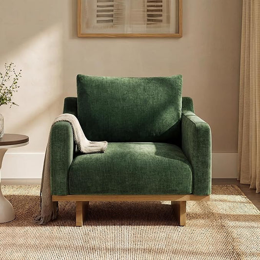 Christopher Knight Home Modern Minimalist Accent Chair with Solid Wood Frame Soft Cushions Spacious Seat Living Room Bedroom Reading Chair Green