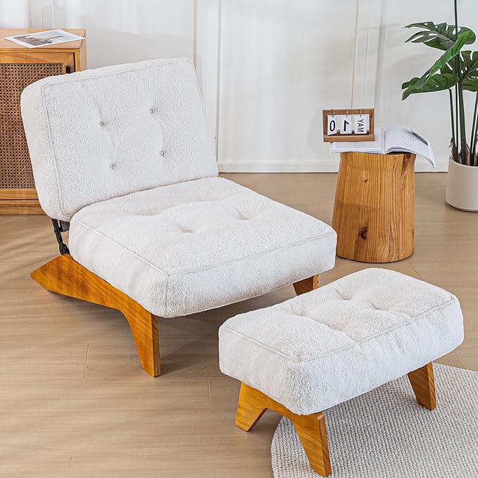 MAXYOYO Adjustable Accent Chair with Ottoman Thick Cushion Seated Lounge Chair Reclining Chair for Living Room Cozy Recliner and Footrest Set Beige