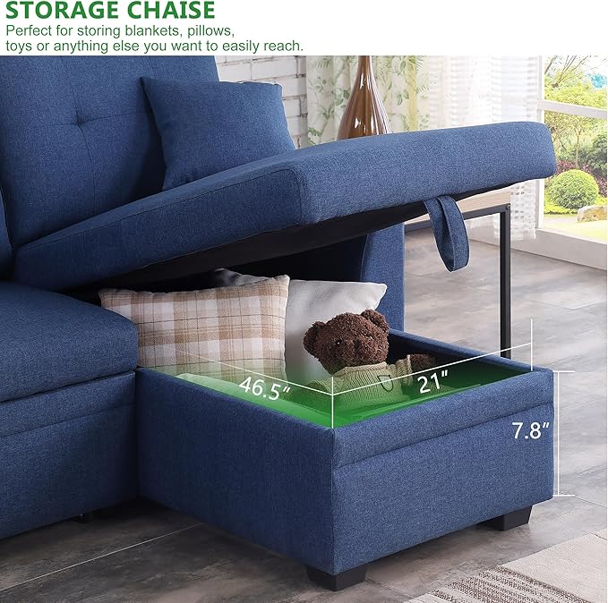 BEEY Sleeper Sofa Bed 82 Small Convertible Sectional Sofa Couch with Storage Chaise L Shaped Couch with Pull Out Bed for Bedroom Living Room (Navy_Blue_2)