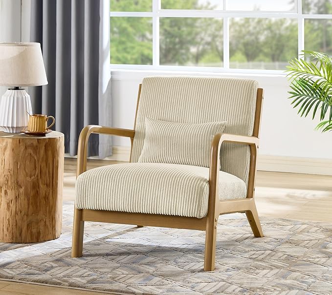 Modern Wooden Leisure Chair with Corduroy Fabric Medieval Comfortable Chair Suitable for Living Room Bedroom Study
