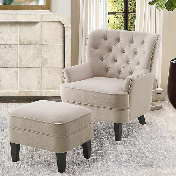 Rosevara Atlas Accent Chairs for Living Room &amp Bedroom Velvet Beige