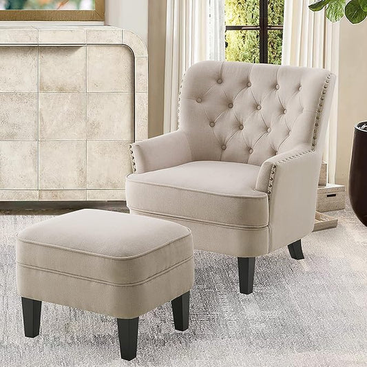 Rosevara Atlas Accent Chairs for Living Room &amp Bedroom Velvet Beige