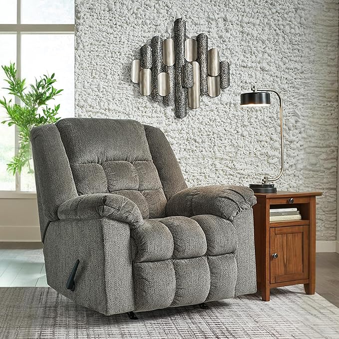 Signature Design by Ashley Kegler Contemporary Tufted Manual Rocker Recliner Gray